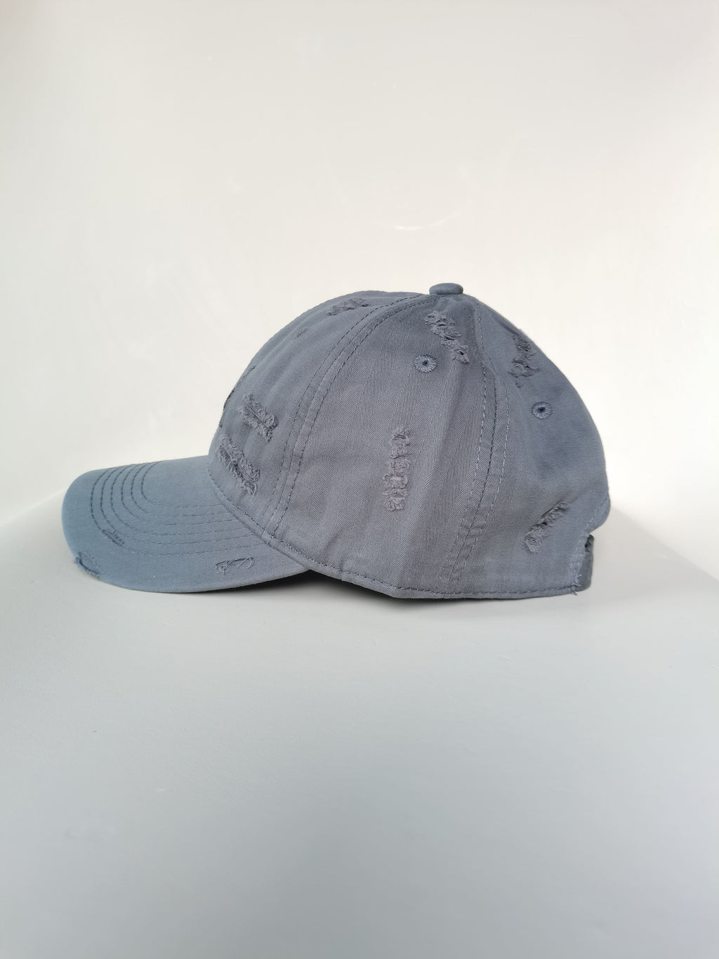 Distressed Grey Baseball Cap with Ripped Details