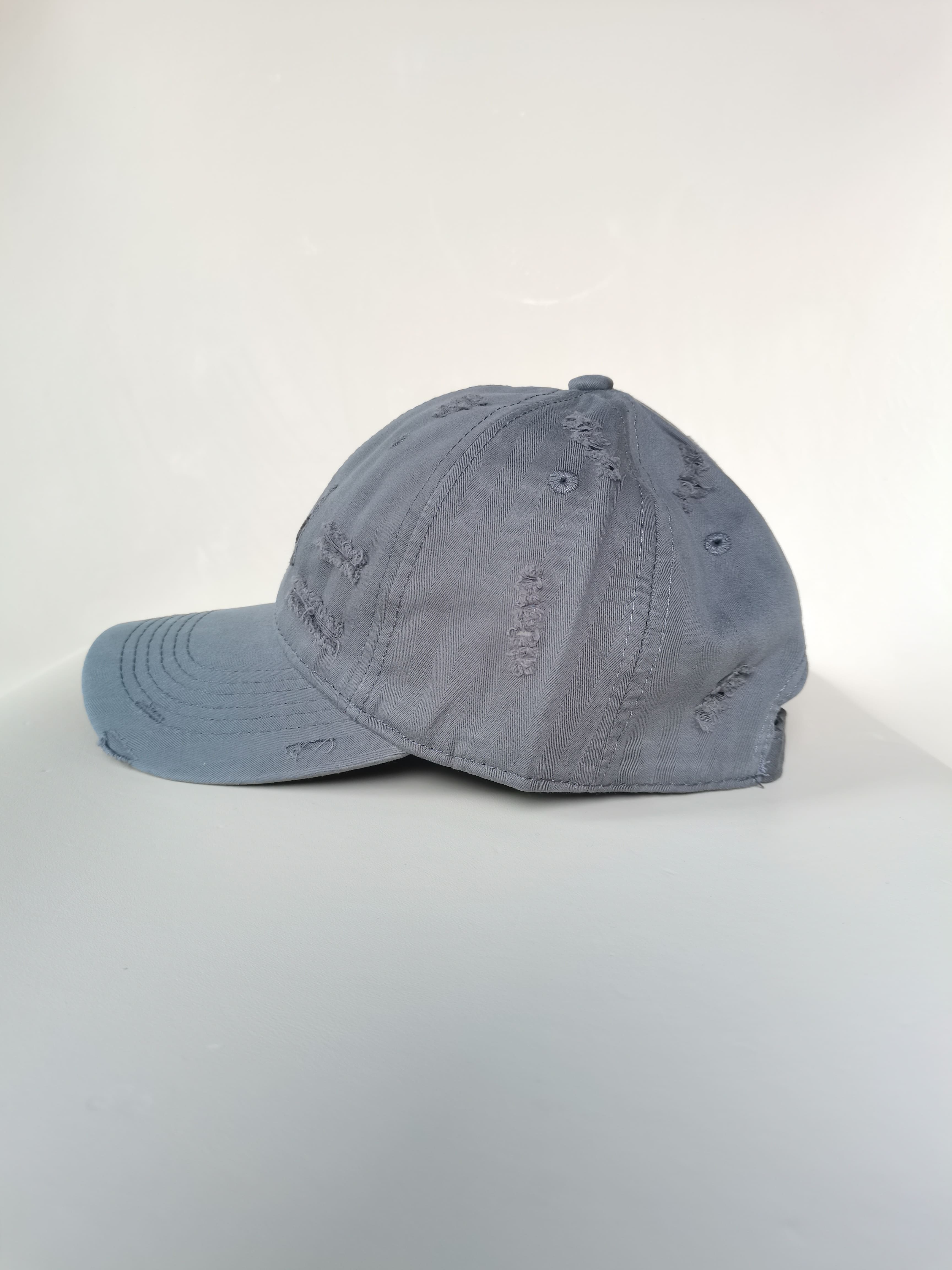 Distressed Grey Baseball Cap with Ripped Details