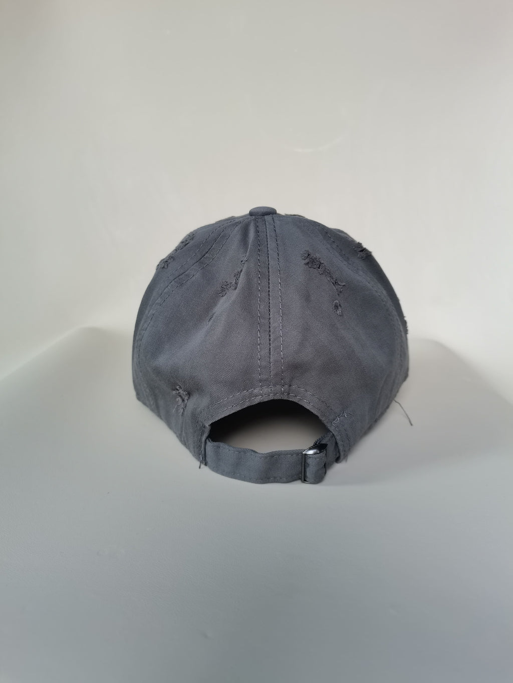 Distressed Grey Baseball Cap with Ripped Details