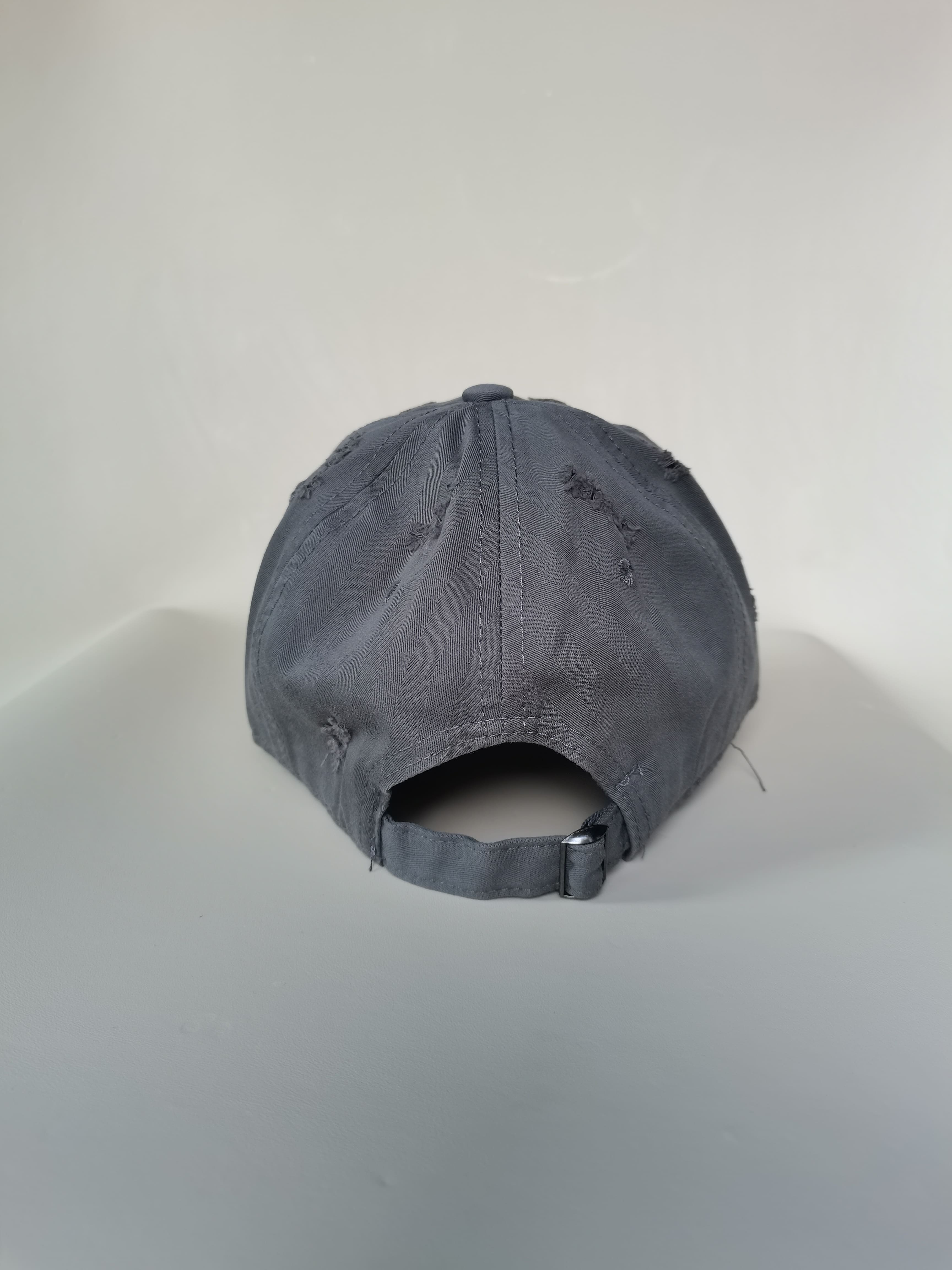 Distressed Grey Baseball Cap with Ripped Details