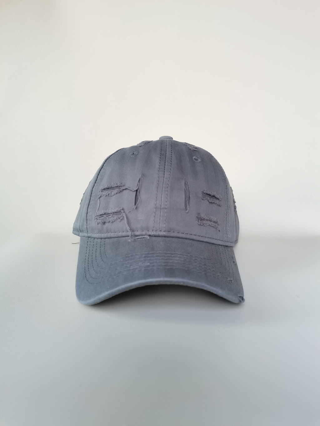 Distressed Grey Baseball Cap with Ripped Details