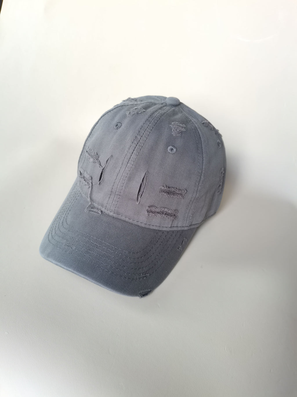 Distressed Grey Baseball Cap with Ripped Details