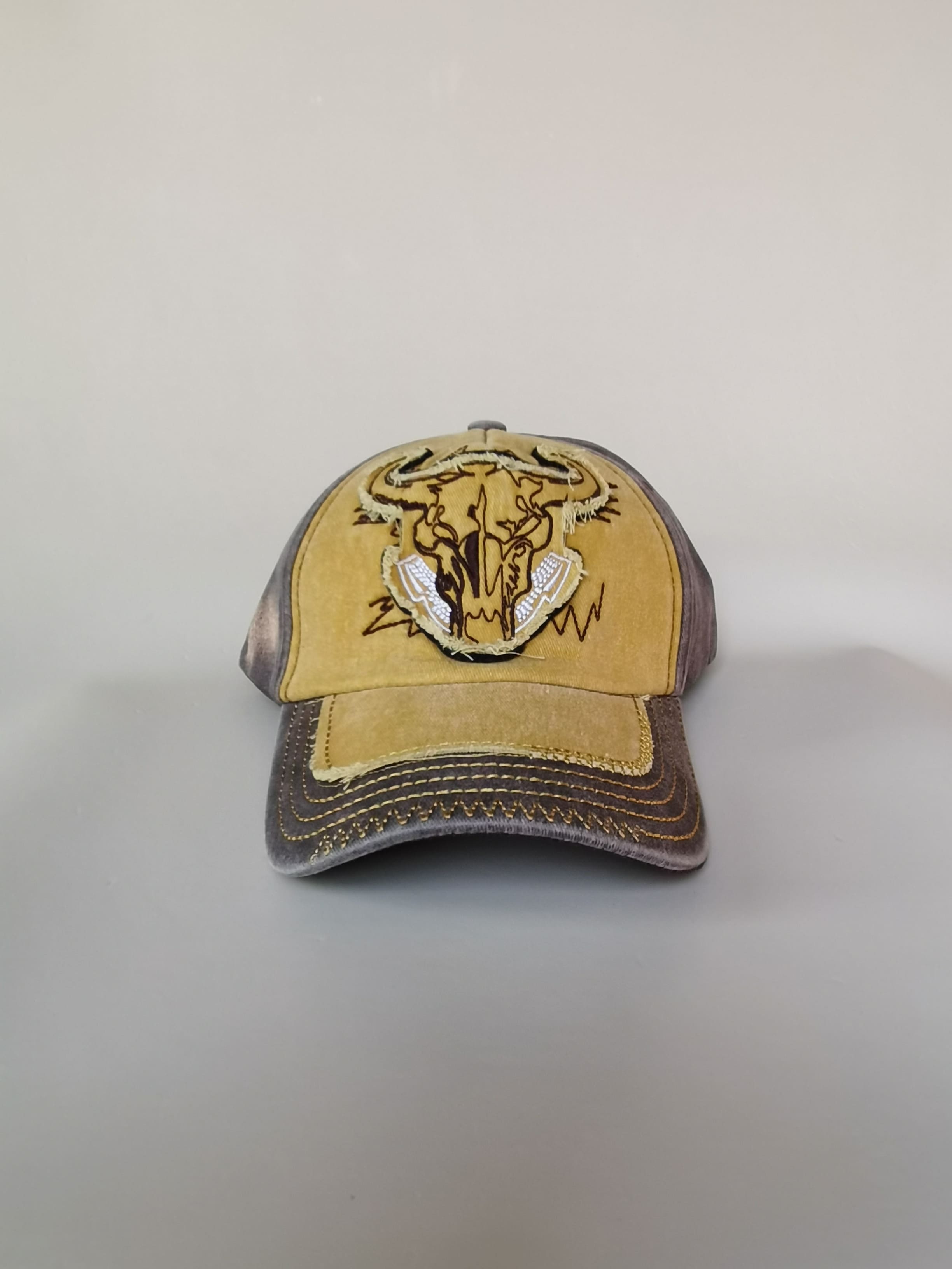 Bull Head Embroidered Baseball Cap with Contrast Panels