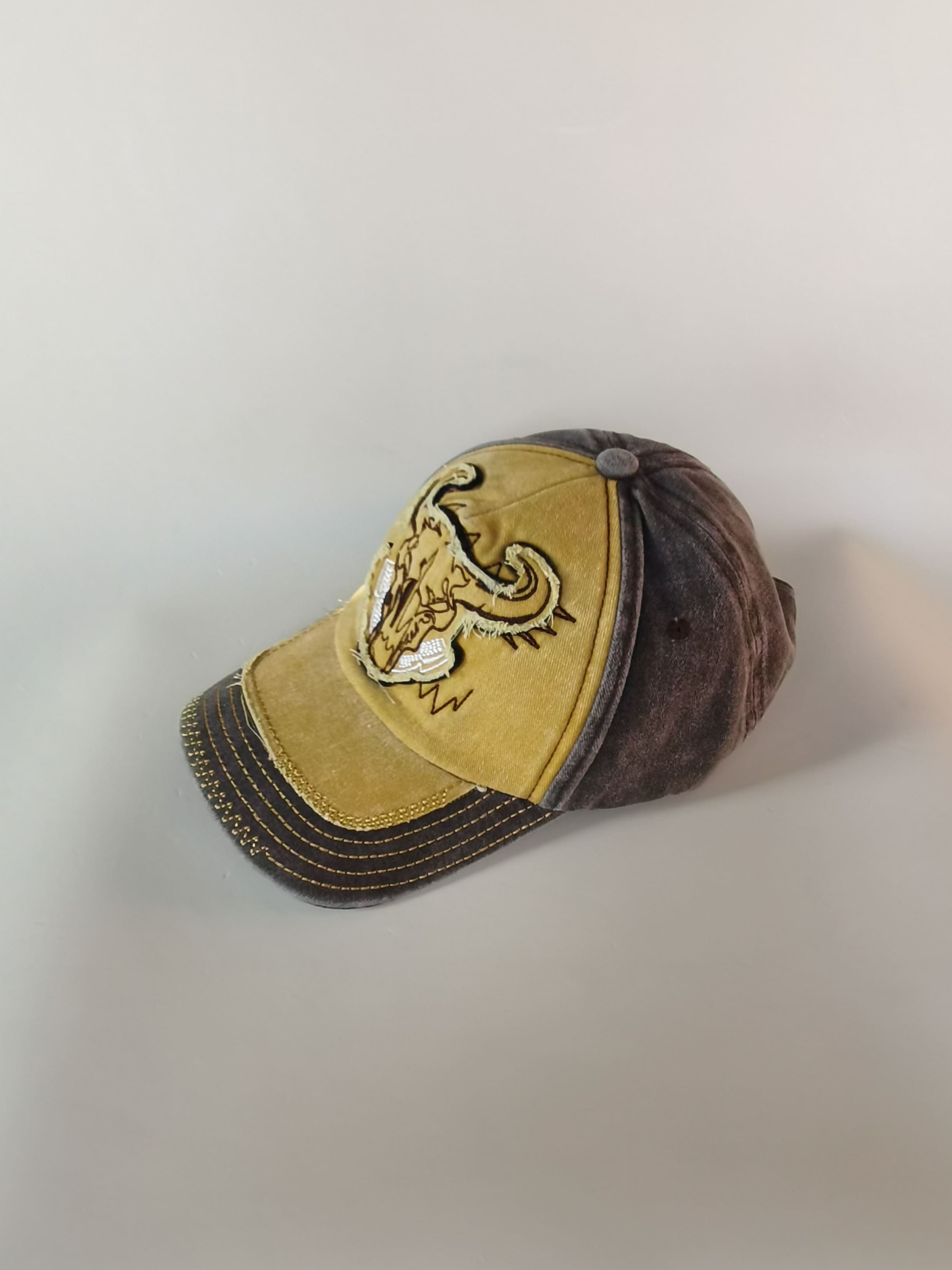Bull Head Embroidered Baseball Cap with Contrast Panels