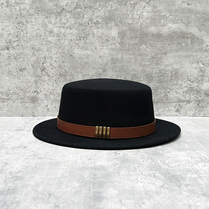 Wool Felt Wide Brim Flat Top Dress Hat