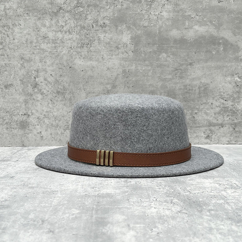 Wool Felt Wide Brim Flat Top Dress Hat