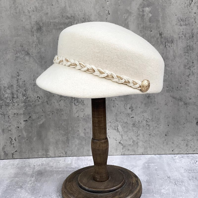 Wool Flat Cap with Woven Chain Detail