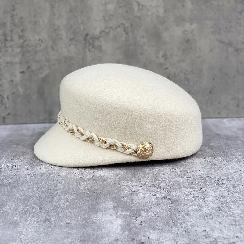 Wool Flat Cap with Woven Chain Detail