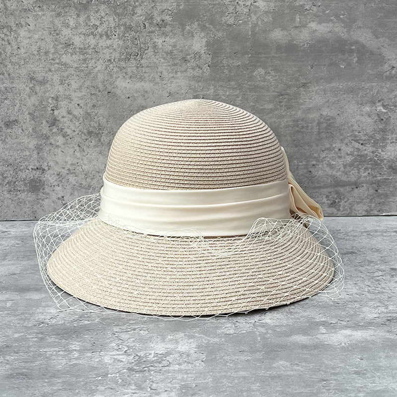 Elegant Mesh Straw Hat with Bow