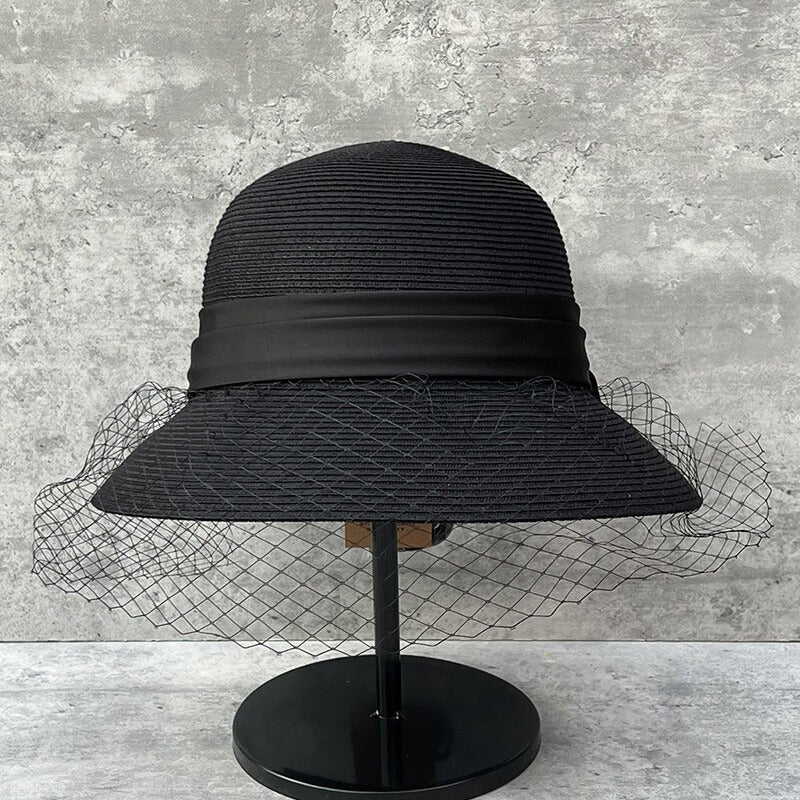 Elegant Mesh Straw Hat with Bow