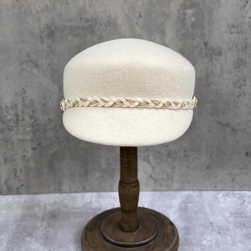 Wool Flat Cap with Woven Chain Detail