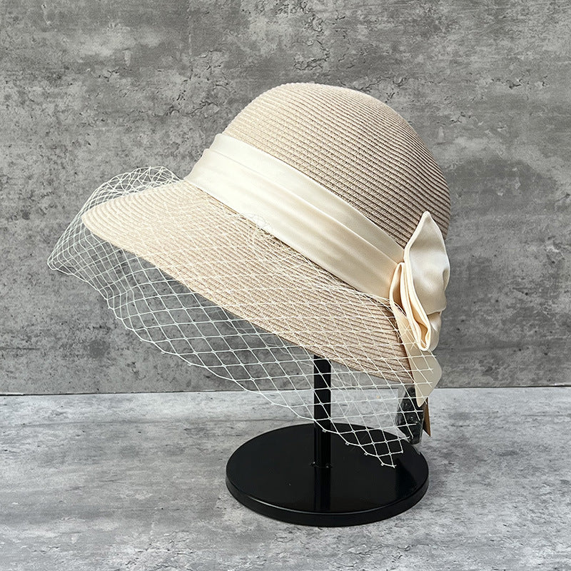 Elegant Mesh Straw Hat with Bow