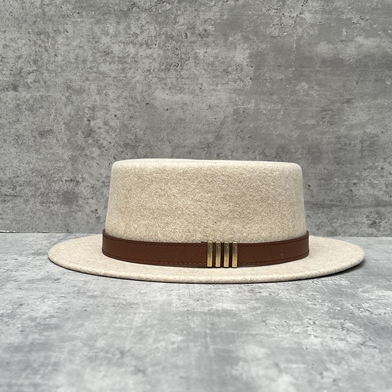 Wool Felt Wide Brim Flat Top Dress Hat
