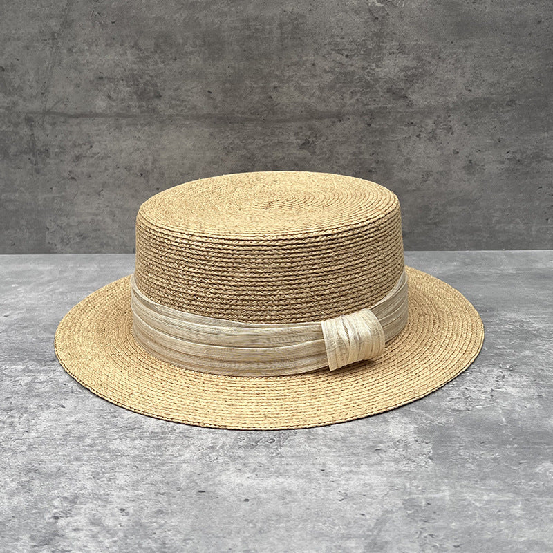 Handcrafted Fine Raffia Flat Top Straw Hat