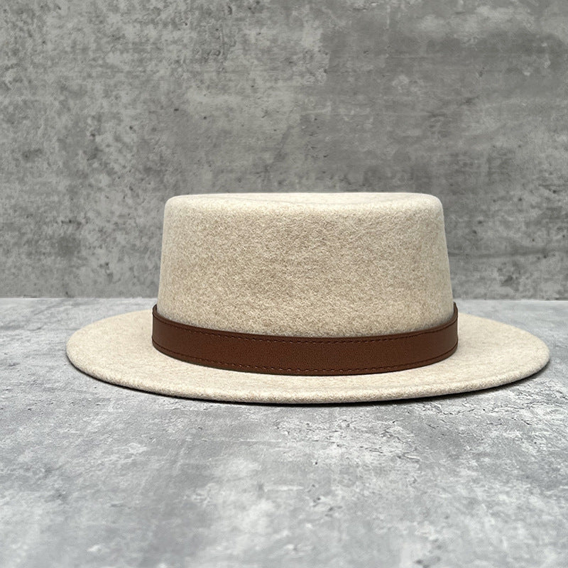 Wool Felt Wide Brim Flat Top Dress Hat
