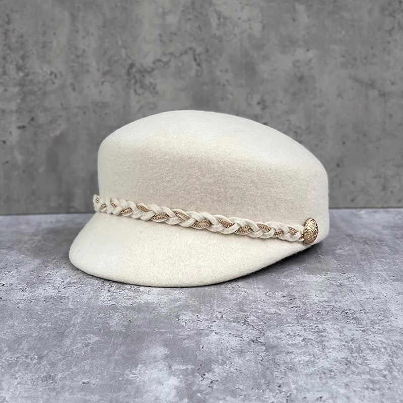 Wool Flat Cap with Woven Chain Detail