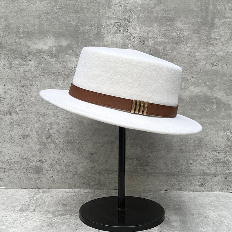 Wool Felt Wide Brim Flat Top Dress Hat