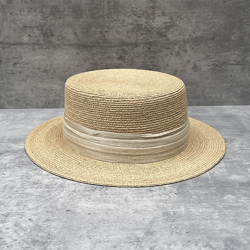 Handcrafted Fine Raffia Flat Top Straw Hat