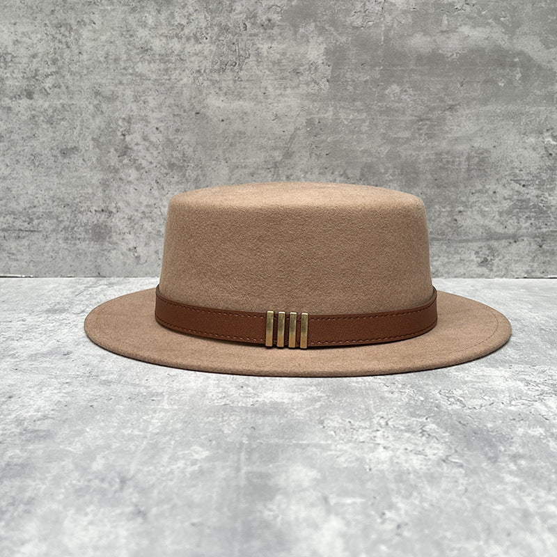 Wool Felt Wide Brim Flat Top Dress Hat