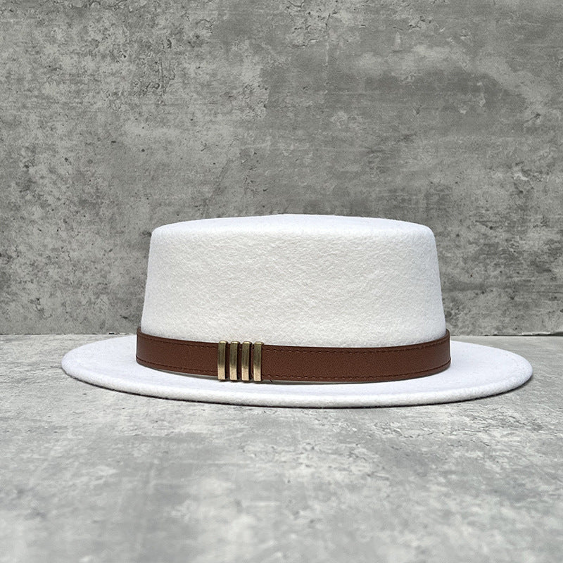 Wool Felt Wide Brim Flat Top Dress Hat