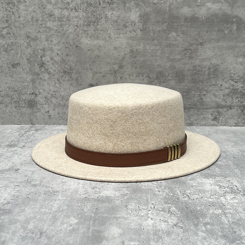 Wool Felt Wide Brim Flat Top Dress Hat